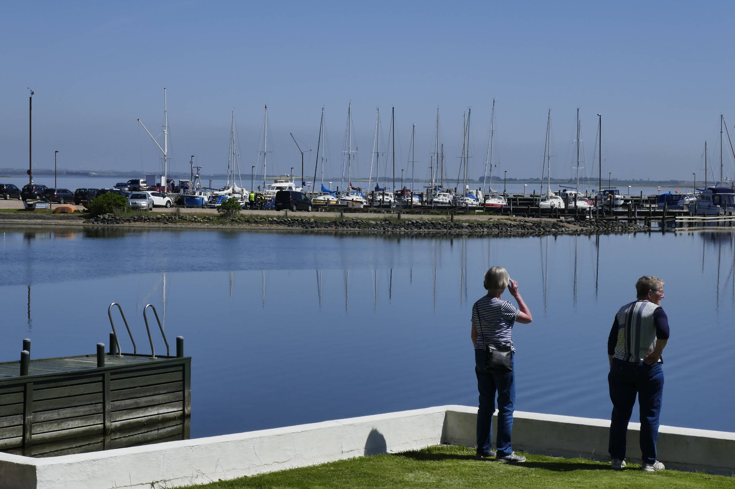 Fra plænen er der udsigt til havnen
